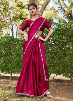 Engrossing Hot Pink Stone Satin Silk Saree