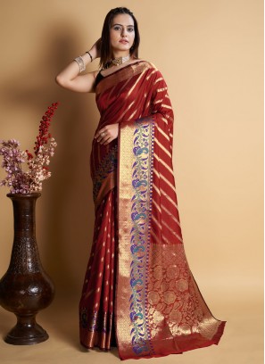 Engrossing Maroon Contemporary Saree