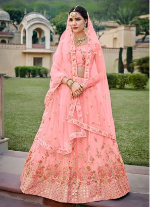 Engrossing Net Diamond Pink Trendy Lehenga Choli
