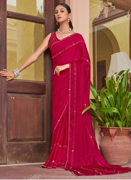 Engrossing Swarovski Hot Pink Contemporary Saree