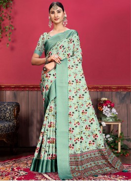 Engrossing Tussar Silk Sea Green Weaving Trendy Saree