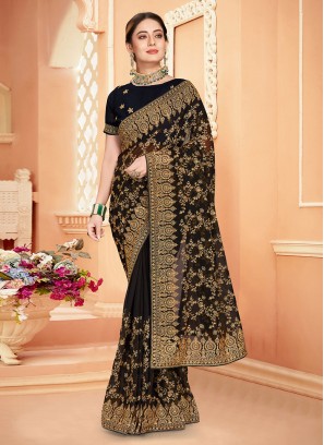 Enthralling Black Reception Contemporary Saree