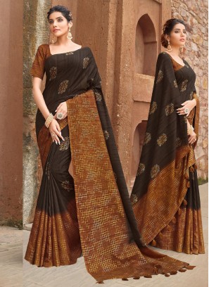 Enthralling Brown Printed Saree