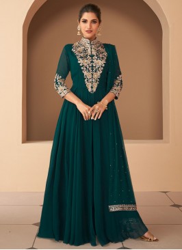 Enthralling Embroidered Silk Floor Length Gown