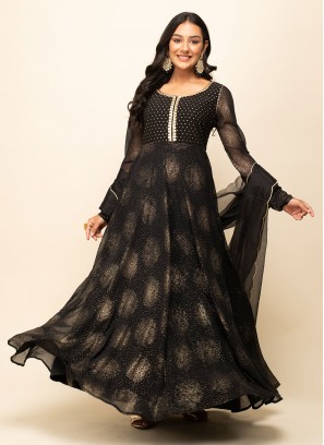 Enthralling Georgette Foil Print Trendy Gown