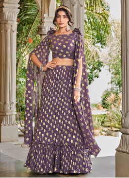 Enthralling Georgette Printed Lavender Lehenga Choli