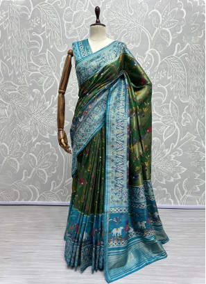 Enthralling Green Silk Classic Saree