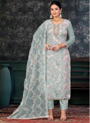 Enthralling Organza Handwork Trendy Suit