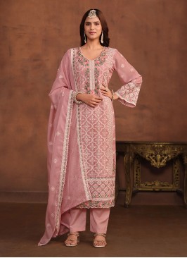 Enthralling Pink Embroidered Trendy Salwar Suit