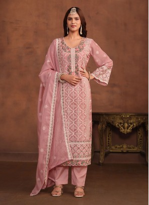 Enthralling Pink Embroidered Trendy Salwar Suit