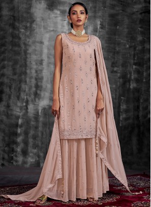 Enthralling Zari Engagement Palazzo Salwar Kameez