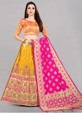 Enticing Banarasi Silk Jacquard Work Yellow Lehenga Choli