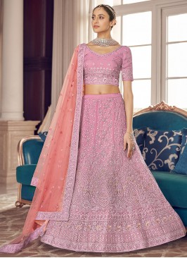 Enticing Organza Pink Zari Designer Lehenga Choli