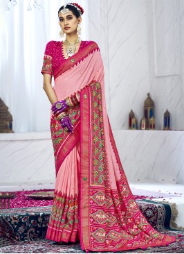 Enticing Pink Cotton Silk Contemporary Saree