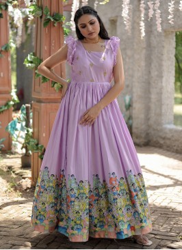 Enticing Printed Purple Gown 