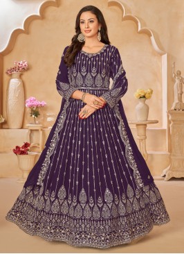 Enticing Resham Purple Faux Georgette Trendy Salwa