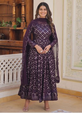 Entrancing Embroidered Faux Georgette Designer Gow