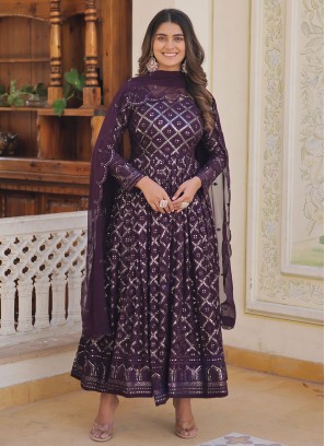 Entrancing Embroidered Faux Georgette Designer Gown