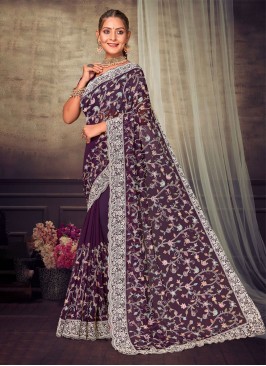 Entrancing Embroidered Purple Traditional Saree