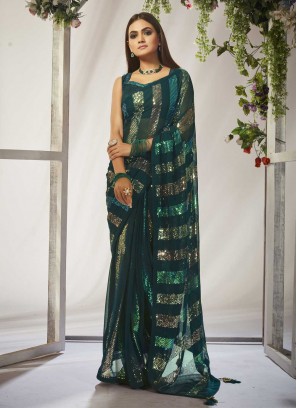 Entrancing Georgette Green Contemporary Saree