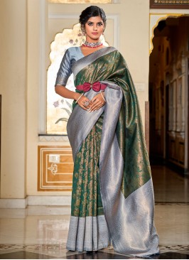 Entrancing Green Banarasi Silk Saree