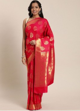 Entrancing Kanjivaram Silk Pink Weaving Traditional Designer Saree