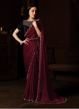 Entrancing Maroon Stone Work Classic Saree