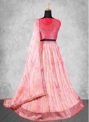 Entrancing Pink Georgette Satin Trendy Lehenga Choli