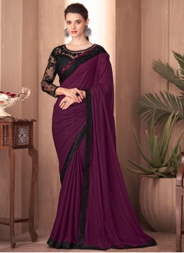 Entrancing Purple Sequins Silk Classic Saree