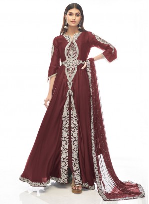 Entrancing Red Satin Anarkali Salwar Suit