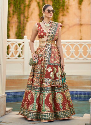 Entrancing Silk Mirror Multi Colour Readymade Lehenga Choli