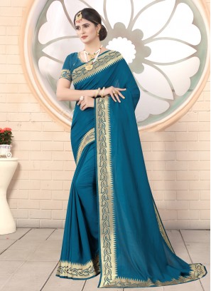 Entrancing Silk Stone Work Rama Traditional Saree