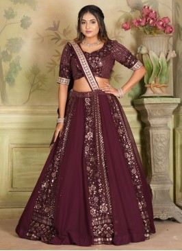 Entrancing Zari Wine Readymade Lehenga Choli