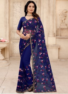 Entrancing Zircon Navy Blue Contemporary Style Saree