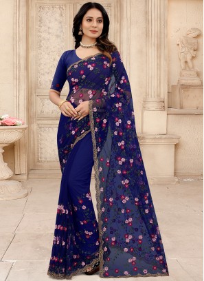 Entrancing Zircon Navy Blue Contemporary Style Saree