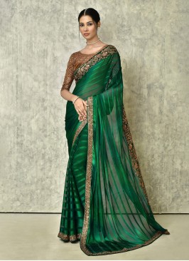 Epitome Embroidered Green Silk Trendy Saree