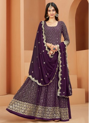 Epitome Embroidered Purple Anarkali Salwar Kameez 