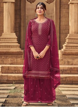 Epitome Magenta Embroidered Faux Georgette Designer Pakistani Salwar Suit