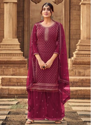 Epitome Magenta Embroidered Faux Georgette Designer Pakistani Salwar Suit