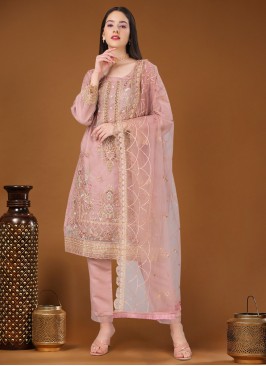 Epitome Organza Pink Sequins Straight Salwar Kameez