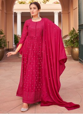 Especial Chinon Hot Pink Anarkali Salwar Kameez