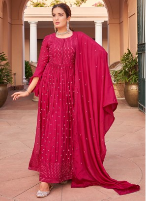 Especial Chinon Hot Pink Anarkali Salwar Kameez