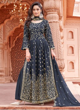 Especial Faux Georgette Embroidered Grey Trendy Salwar Kameez