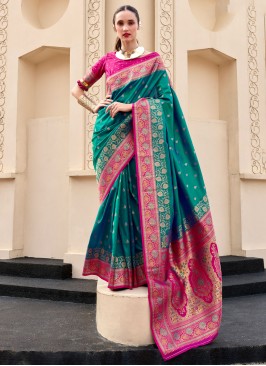 Especial Teal Weaving Contemporary Saree
