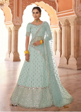 Especial Turquoise Resham Art Silk Designer Lehenga Choli