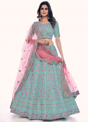 Especial Turquoise Thread Long Choli Lehenga