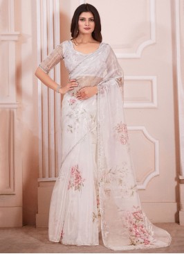 Especial White Organza Contemporary Saree