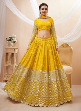 Especial Zari Georgette Yellow Trendy Lehenga Choli