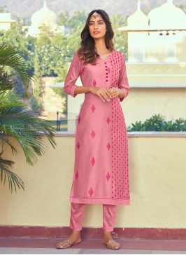 Ethnic Embroidered Pink Silk Casual Kurti