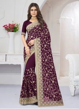 Ethnic Georgette Wine Contemporary Saree